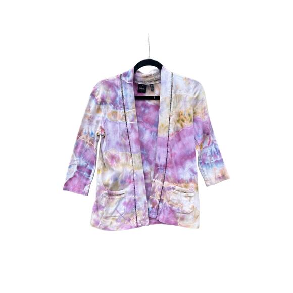Tie Dye Cardigan | Women’s Shirt | Geode Tie - Ice Dye | Upcycled Fashion - Picture 1 of 2